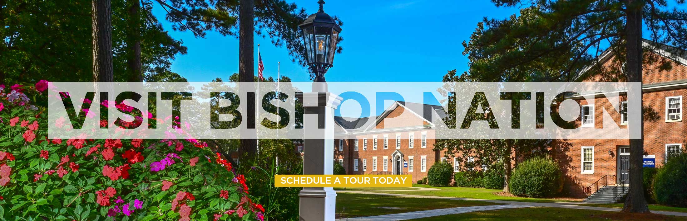 visit bishop nation image with flowers and building