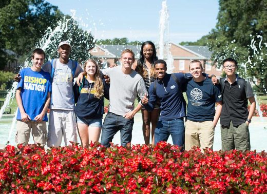 NC Wesleyan students with fountain