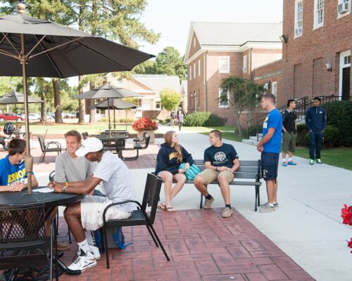 NC Wesleyan students on patio