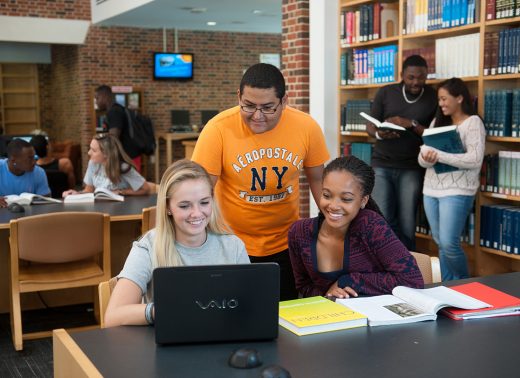 NC Wesleyan students in library