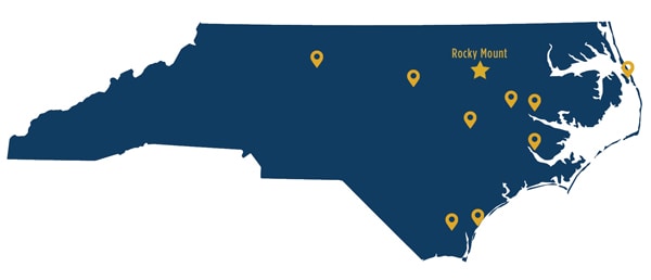 map of NC with campus locations