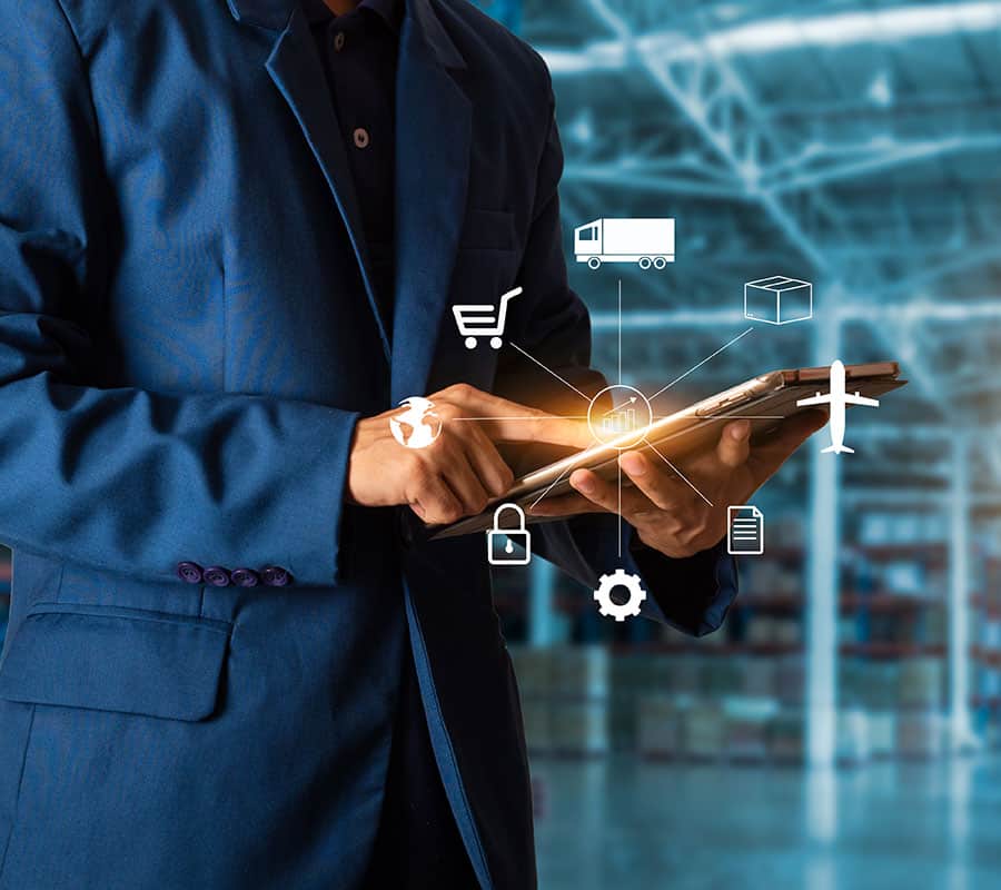 man holding tablet for logistics supply chain