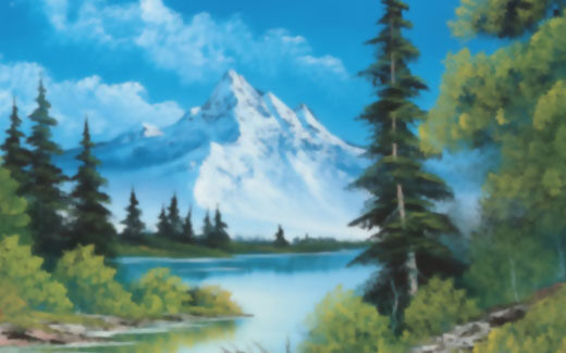 bob ross painting, trees and sky