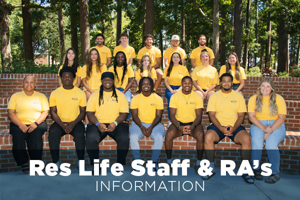 residence life staff group in gold shirts