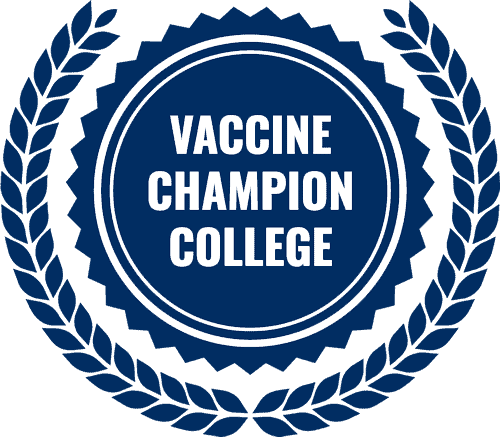 vaccine champion college logo in blue