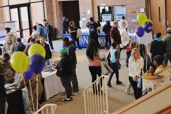 students in garner lobby