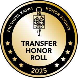 phi theta kappa honor roll logo in black and gold