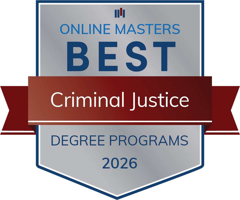 best online criminal justice badge in gray and red