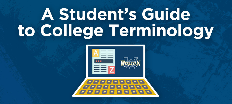 Illustration representing a college terminology glossary for NC Wesleyan University students