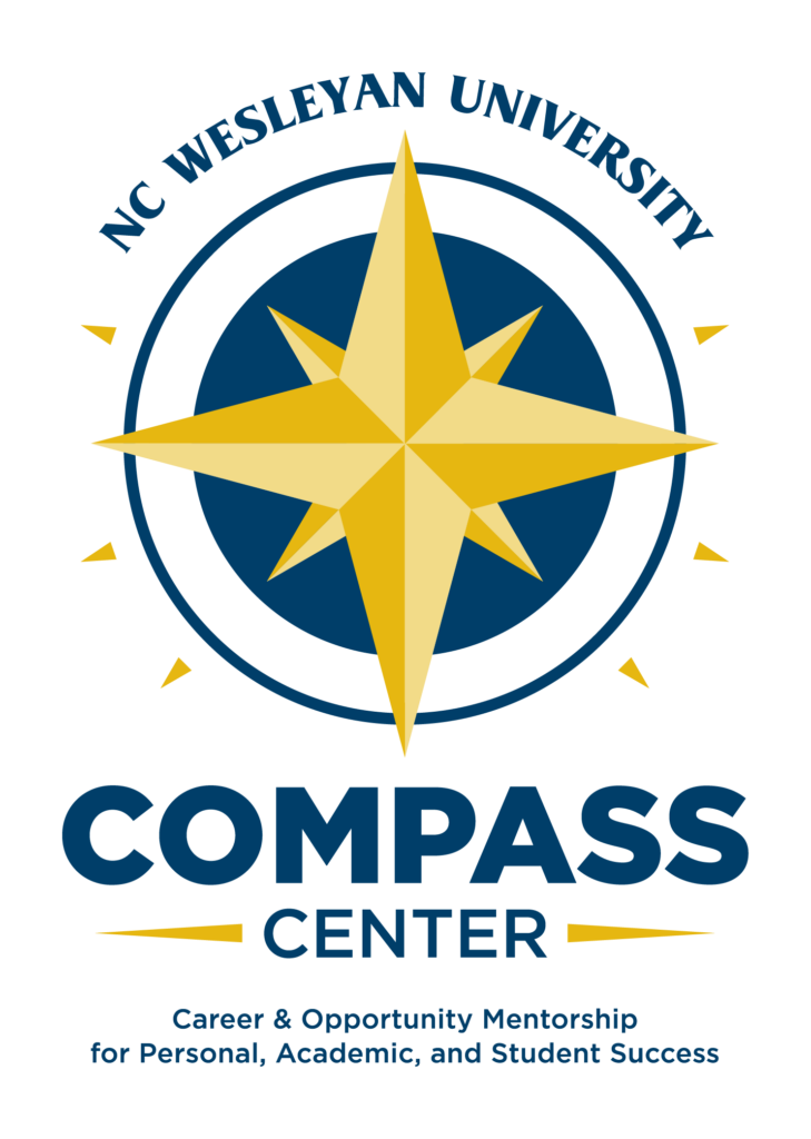 compass center logo at nc wesleyan, navy and gold version