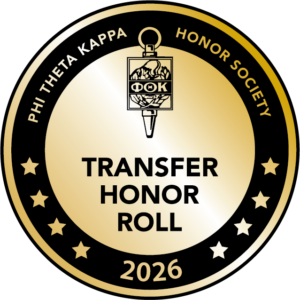 phi theta kappa honor roll logo in black and gold