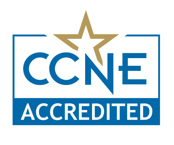CCNE nursing accreditation logo in blue and gold